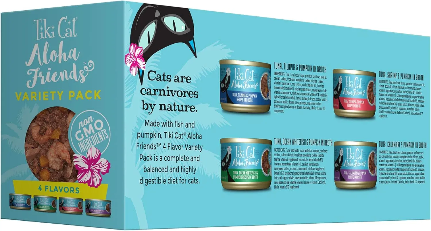 Tiki Cat Aloha Friends Variety Pack, Seafood Flavors with Pumpkin, Wet, High-Protein & High-Moisture Cat Food, For All Life Stages, 3 oz. Cans (Pack of 12)