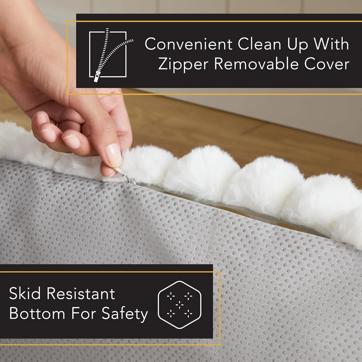 TOWN & COUNTRY LUXE CuddleTown Ribbed Bubble Stripe Pillow Crate Mat Pet Bed, Machine Washable Cover, Soft & Calming, Non-Slip Bottom, Cream, Extra Small 23"x17"x3"