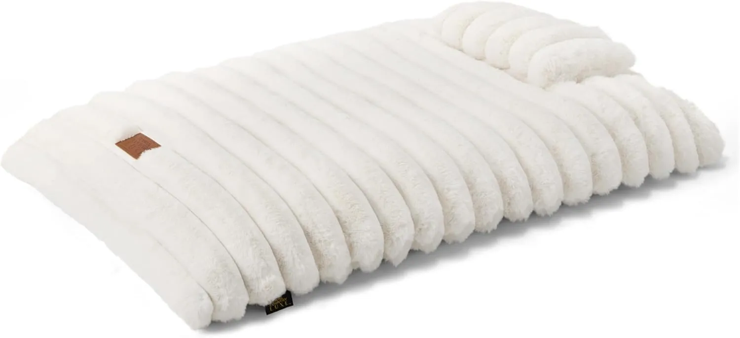 TOWN & COUNTRY LUXE CuddleTown Ribbed Bubble Stripe Pillow Crate Mat Pet Bed, Machine Washable Cover, Soft & Calming, Non-Slip Bottom, Cream, Extra Small 23"x17"x3"