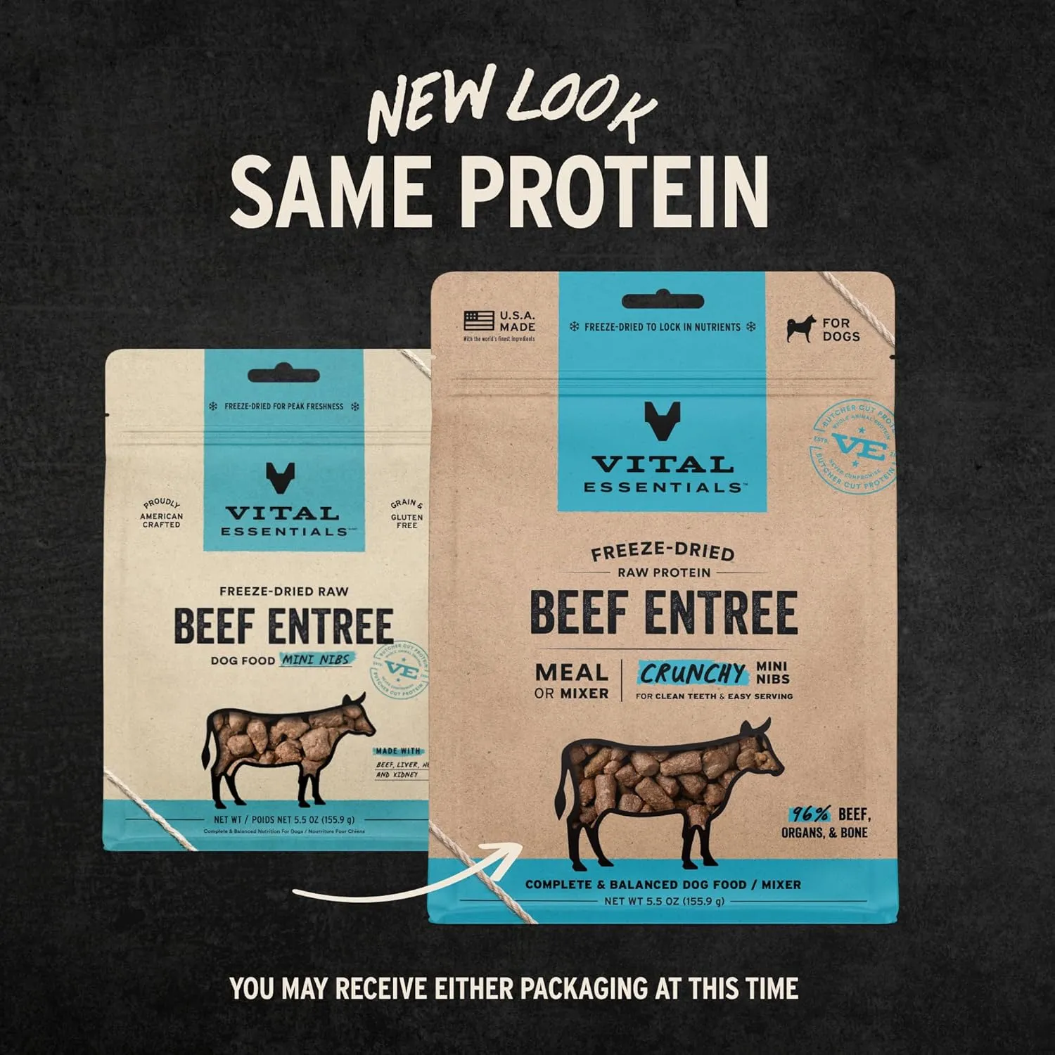 Vital Essentials Freeze-Dried Raw Beef Entree & Mixer Dog Food Crunchy Mini Nibs, 5.5 oz