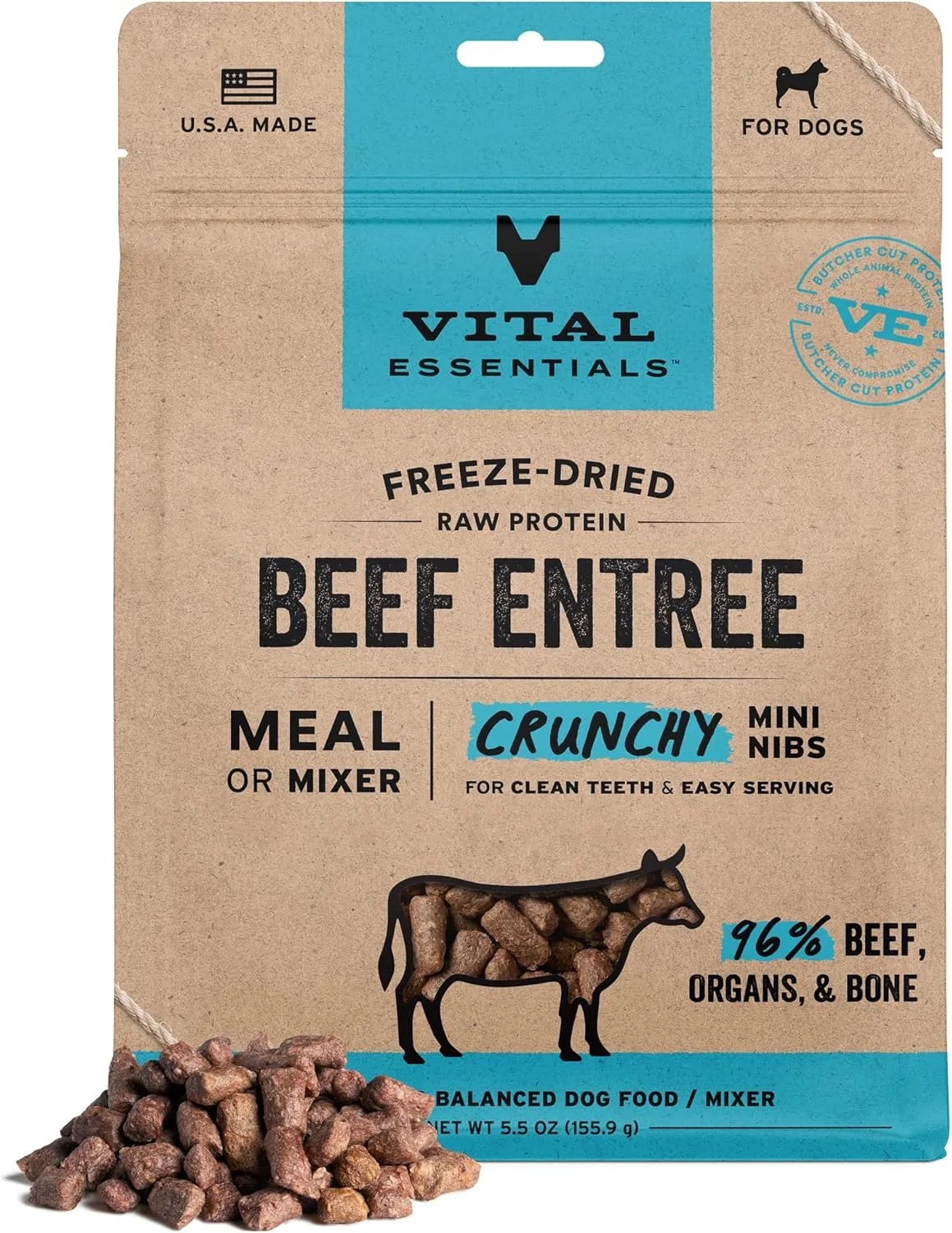 Vital Essentials Freeze-Dried Raw Beef Entree & Mixer Dog Food Crunchy Mini Nibs, 5.5 oz
