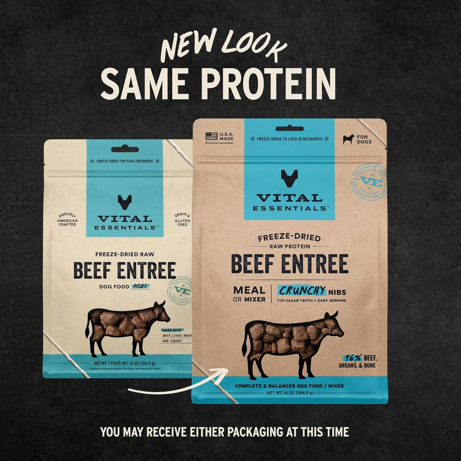 Vital Essentials Freeze-Dried Raw Beef Entree & Mixer Dog Food Crunchy Nibs, 14 oz