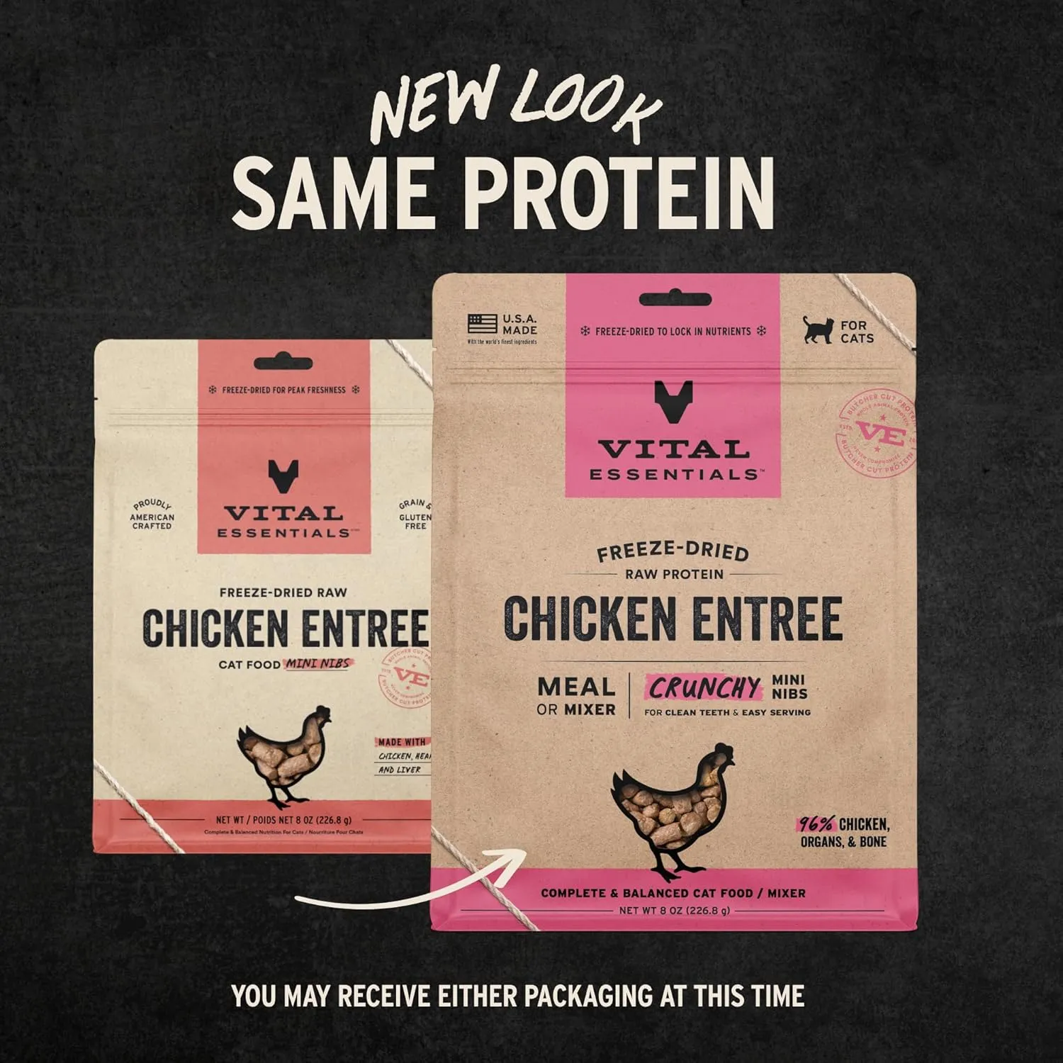 Vital Essentials Freeze-Dried Raw Chicken Entree & Mixer Cat Food Crunchy Nibs, 8 oz