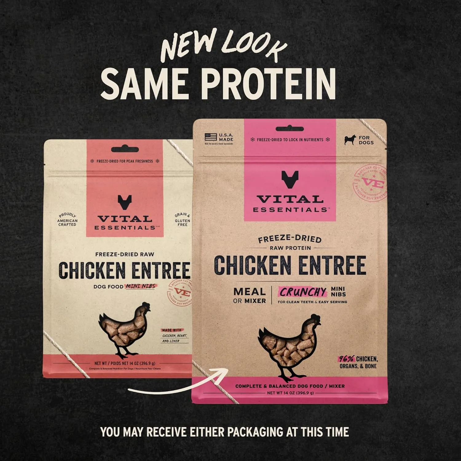 Vital Essentials Freeze-Dried Raw Chicken Entree & Mixer Dog Food Crunchy Mini Nibs, 14 oz