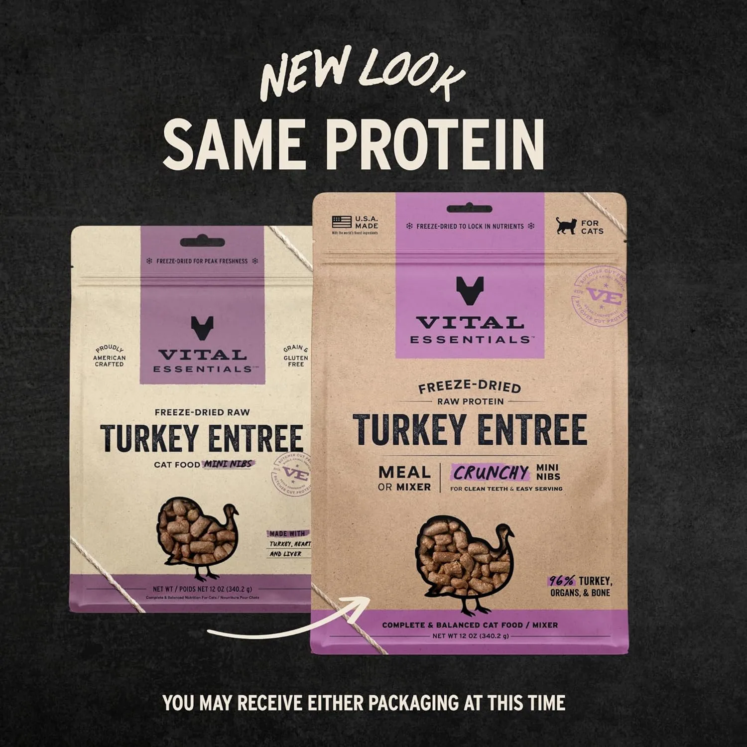 Vital Essentials Freeze-Dried Raw Turkey Entree & Mixer Cat Food Crunchy Nibs, 12 oz
