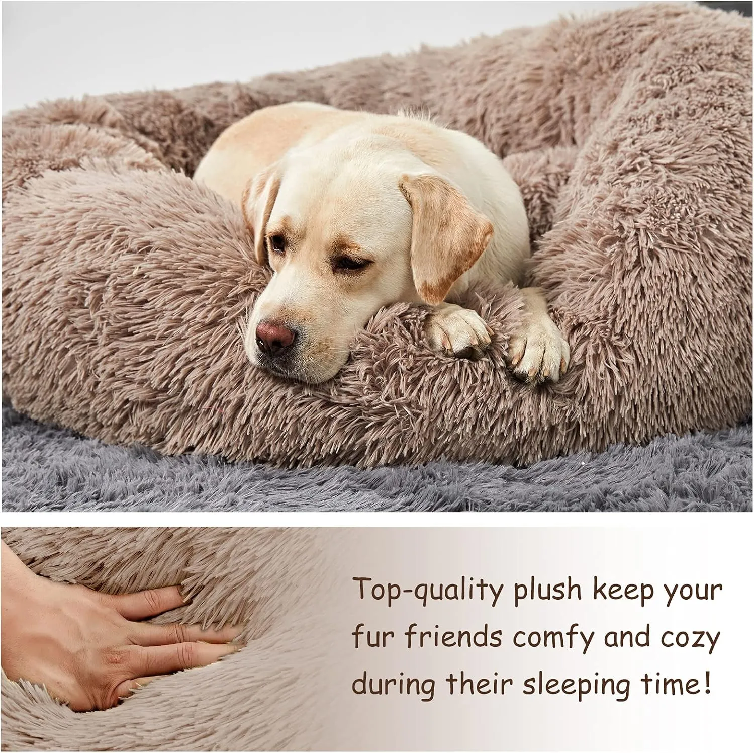 Washable Dog Round Bed - Small Donut Dog Bed, Comfy Calming Cuddler