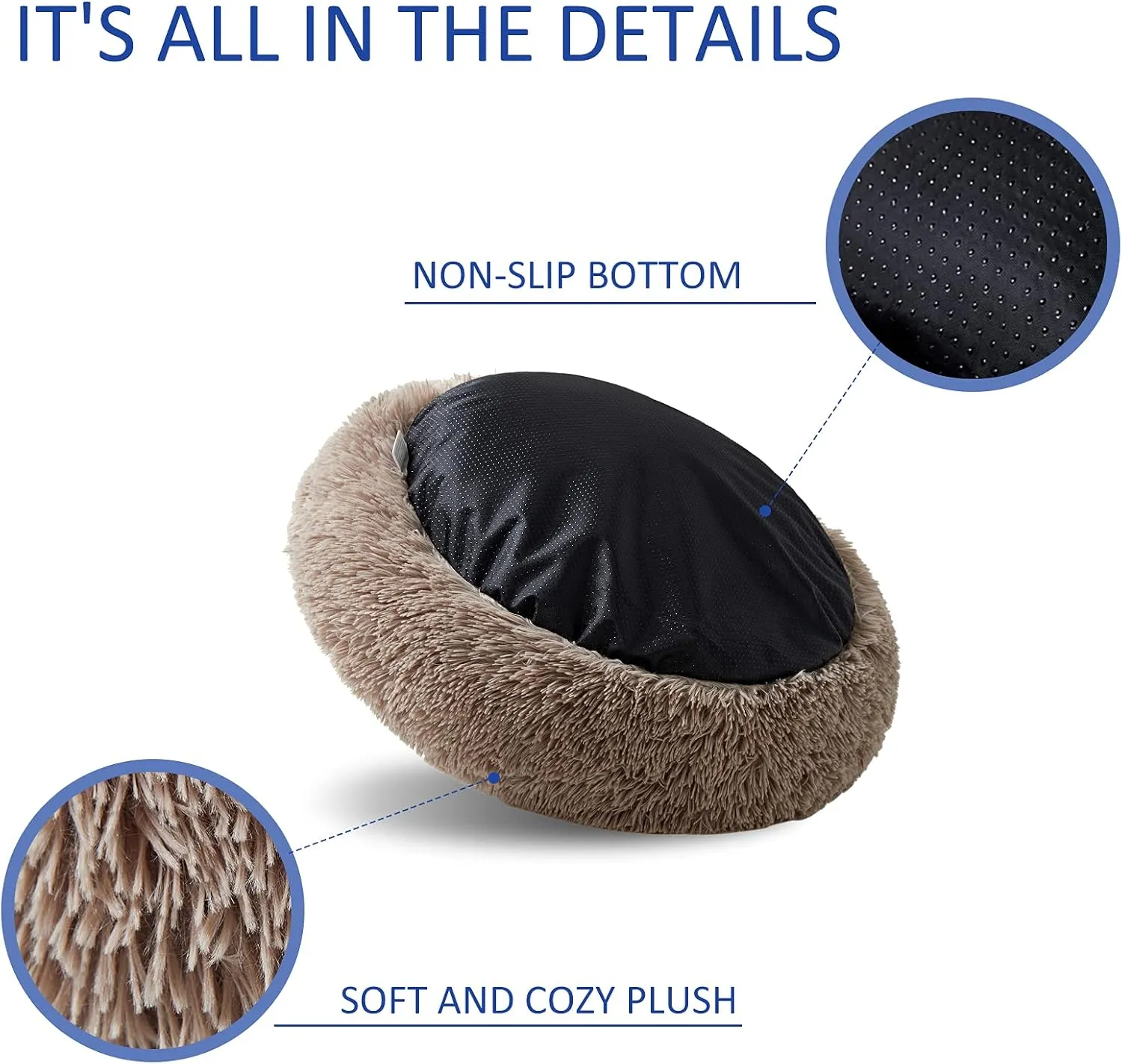 Washable Dog Round Bed - Small Donut Dog Bed, Comfy Calming Cuddler