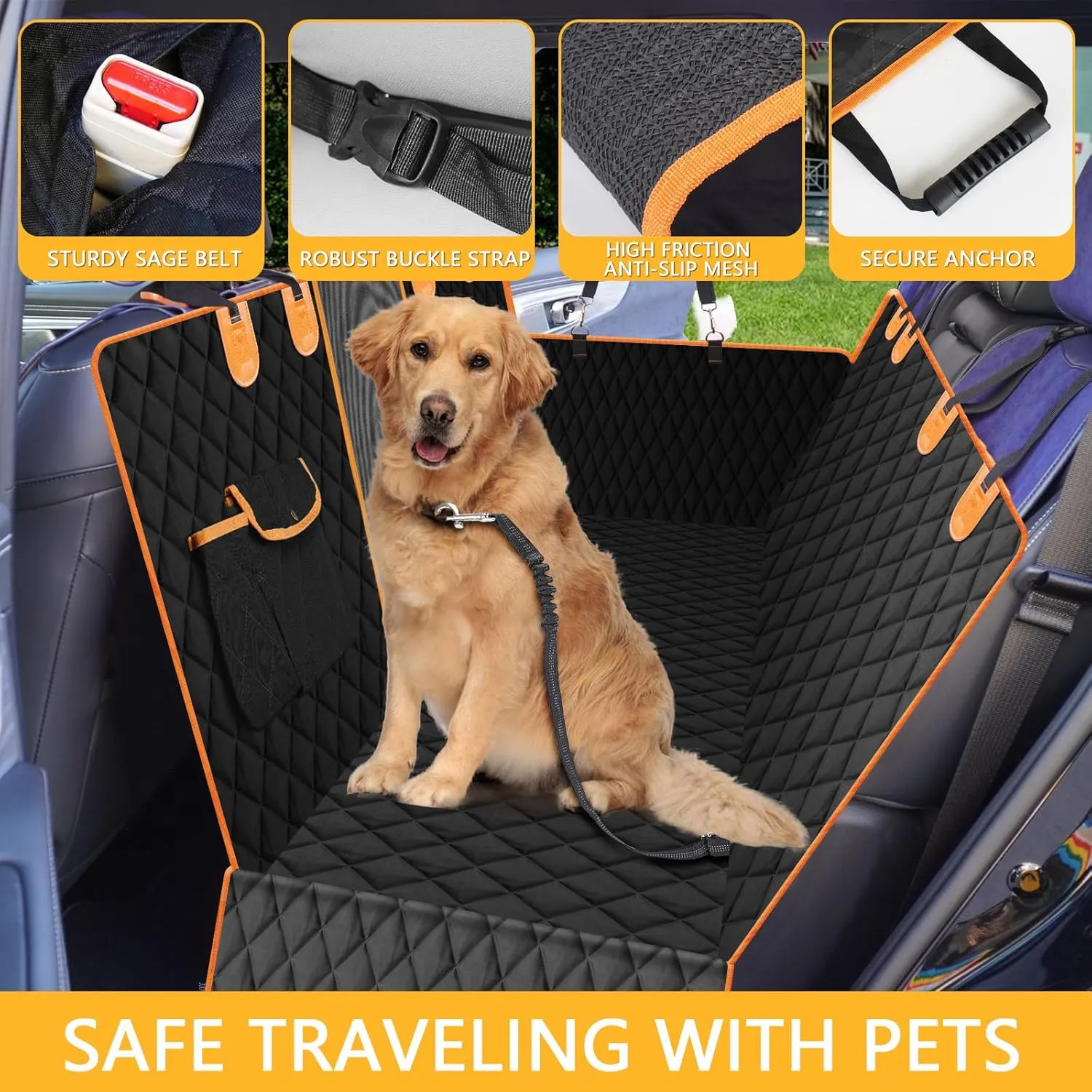 Waterproof Dog Car Seat Cover for Back Seat: Suitable for Small and Large Dogs, Large Size Hammock and Pet Protector, Backseat Protector for Cars, Trucks Suvs(Black, Standard)