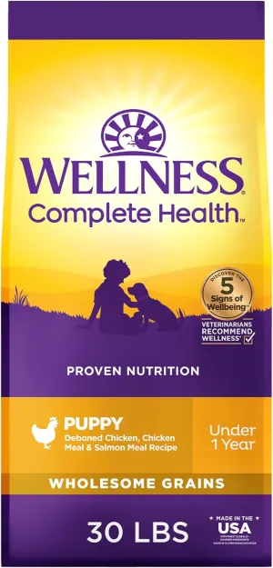 Wellness Complete Health Puppy Dry Dog Food, Wholesome Grains, Natural, Chicken, Oatmeal, & Salmon Recipe, (30-Pound Bag)