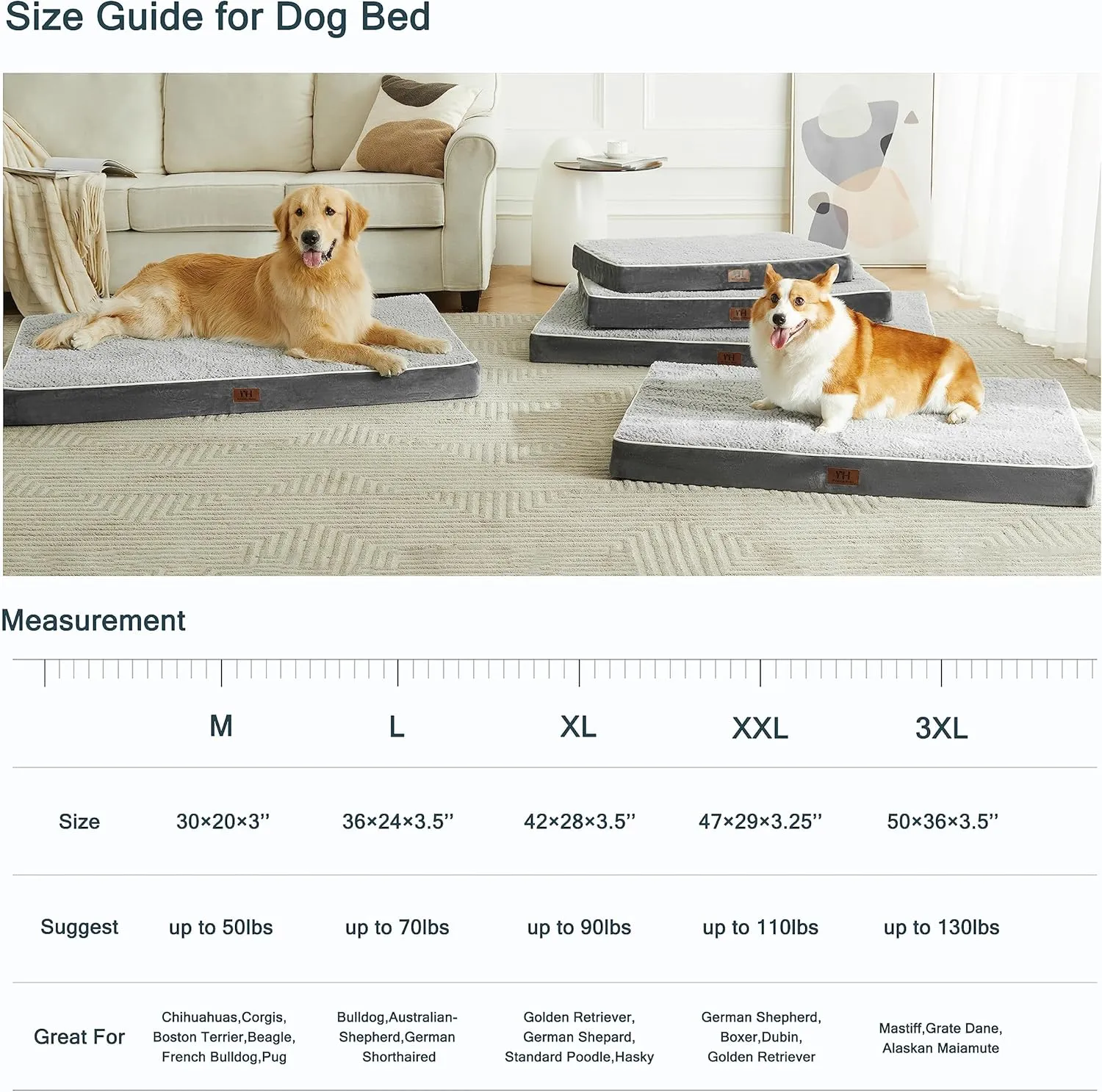 WESTERN HOME Dog Bed for Crate, Orthopedic XL Dog Beds for Large Sized Dogs, Washable Pet Bed Mat with Removable Cover and Waterproof Lining, Memory Foam, 42 Inches, Grey