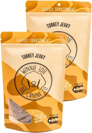 Winnie Lou Organic Turkey Jerky Dog Treats - Human Grade, All Natural, Healthy, Made in USA (2 Pack)