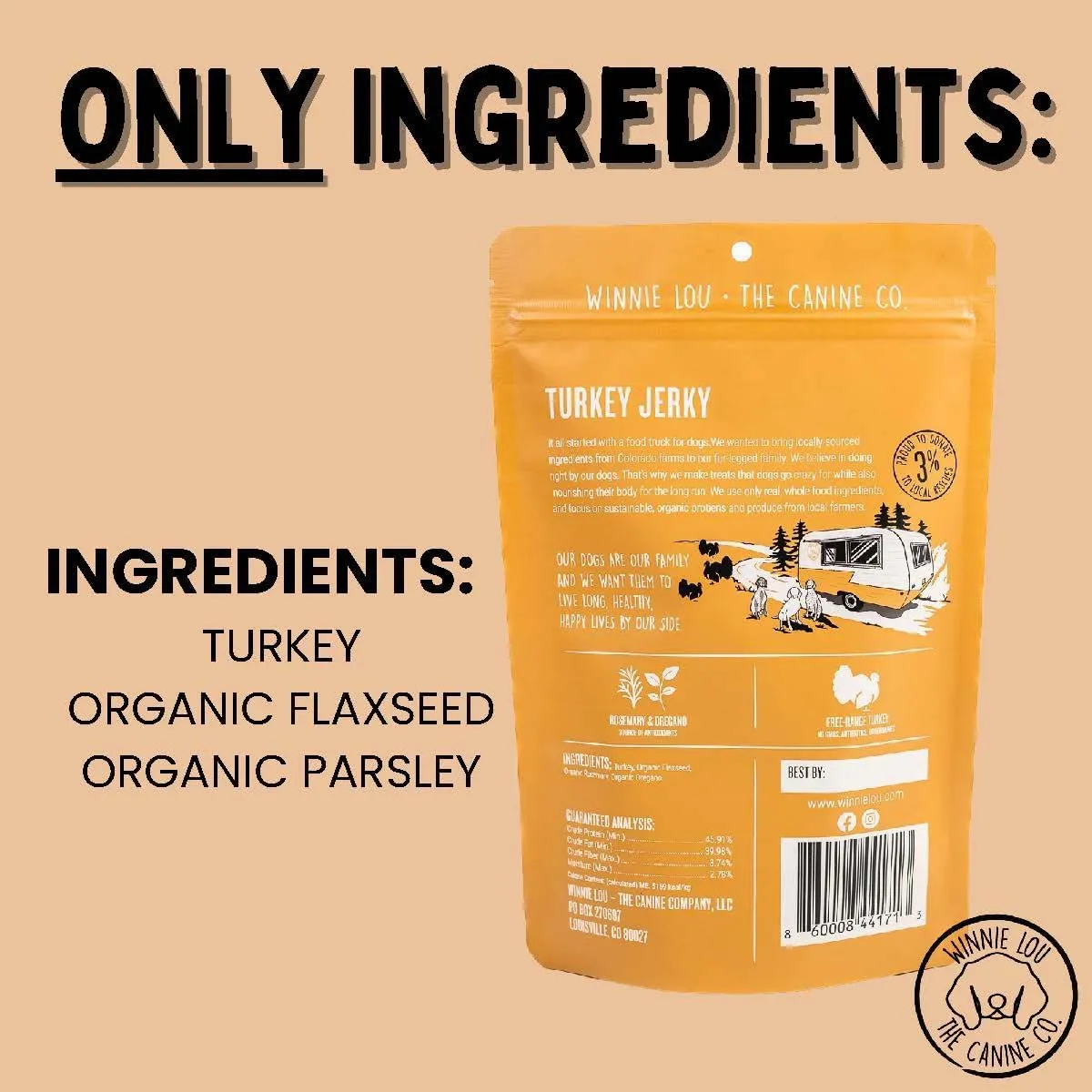 Winnie Lou Organic Turkey Jerky Dog Treats - Human Grade, All Natural, Healthy, Made in USA (2 Pack)
