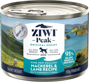 ZIWI Peak Canned Wet Dog Food  All Natural, High Protein, Grain Free, Limited Ingredient, with Superfoods (Mackerel & Lamb, Case of 12, 6oz Cans)